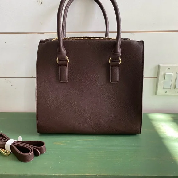 Charming Charlie Dark Brown Satchel with Gold Hardware - Picture 5 of 6